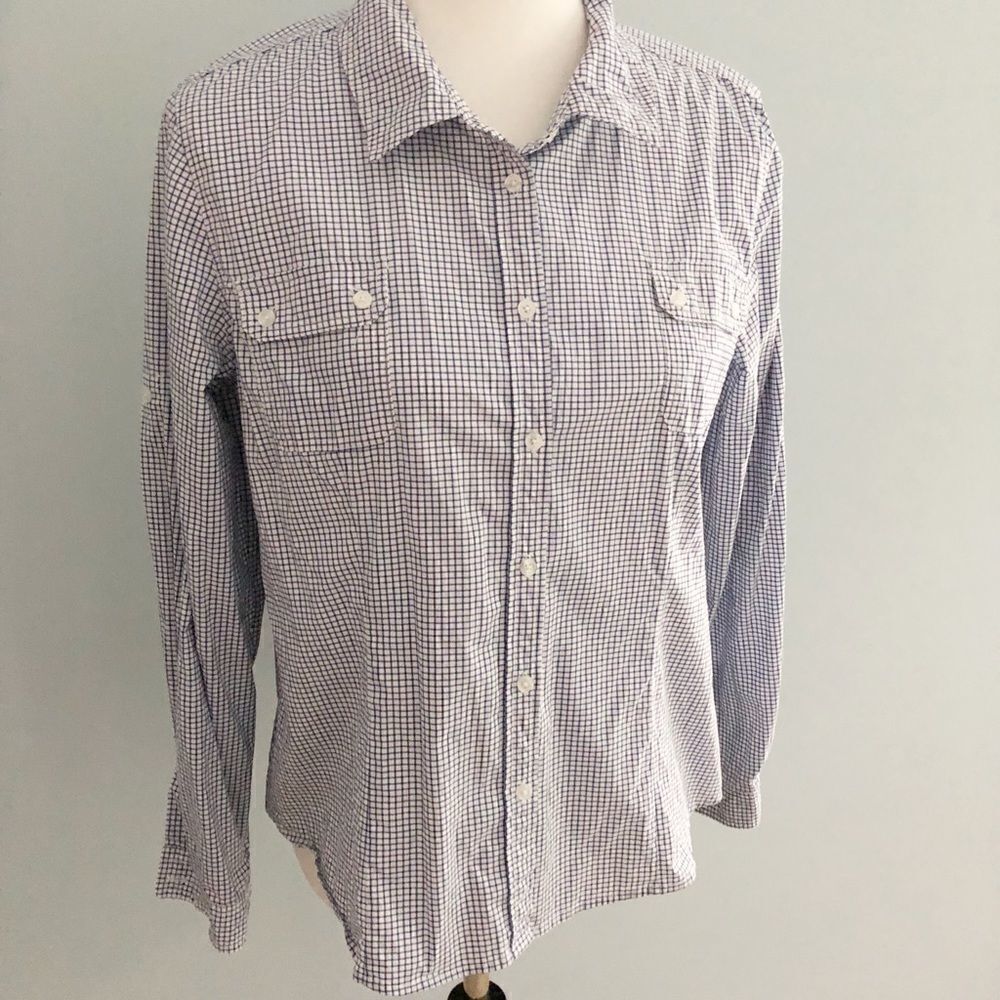 Calvin Klein Blue/White Check Button Down Petite L - Picture 2 of 6